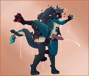 anal anal_penetration anthro balls bite blue_body blue_fur blush bodily_fluids carrying_another claws cum cum_in_ass cum_inside cumshot duo ejaculation erection fur genital_fluids genitals grey_hair hair knot male male/male male_penetrated male_penetrating male_penetrating_male nude open_mouth paws penetration penile penile_penetration penis sex simple_background slit_penis smile standing standing_sex tail tongue hideplys capcom monster_hunter mythology darky_(darkmalvado) zephyr_(zephyrspace) dragon flying_wyvern mythological_creature mythological_scalie nargacuga scalie absurd_res hi_res