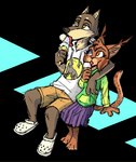 ambiguous_gender anthro arm_around_shoulders blue_eyes bottomwear brown_spots brown_tail cheek_tuft clothing duo ear_tuft facial_tuft food footwear fur green_clothing green_hoodie green_topwear grey_body grey_fur heterochromia holding_food holding_ice_cream_cone holding_object hoodie ice_cream_cone inner_ear_fluff licking_ice_cream male markings orange_eyes shorts simple_background sitting spots spotted_body spotted_fur tail tan_body tan_fur topwear transparent_background tuft yellow_eyes theblueberrycarrots third-party_edit crocs borko_(barkwoofawoo) marc_(theblueberrycarrots) canid canine canis mammal wolf alpha_channel color_edit colored male_(lore)