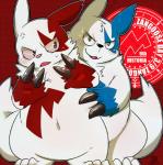 ambiguous_gender blue_body blue_fur blue_markings duo feral fur markings obese overweight red_markings tail white_body white_fur matatabi88 tiri_mama nintendo pokemon pokemon-specific_day zangoose_day generation_3_pokemon pokemon_(species) shiny_pokemon zangoose hi_res