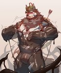 anthro black_slime blush bow_(weapon) brown_hair bulge claws finger_claws hair latex long_hair male mane mongolian_clothing muscular muscular_male neck_tuft nipples null_bulge nullification pecs ranged_weapon skintight_bodysuit solo tuft weapon zhengshizi lifewonders tokyo_afterschool_summoners temujin_(tas) canid canine canis living_latex mammal wolf absurd_res hi_res