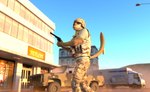 anthro army_helmet day desert desert_camo dust fog gun handgun husky_retriever_mix male mercenary outside ranged_weapon revolver solo tactical_gear truck urban vehicle weapon wind perturbedmania zander_murphy canid canine canis domestic_dog mammal 3d_(artwork) digital_media_(artwork) hi_res