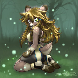 anthro biped blonde_hair clothed clothed_anthro clothed_female clothing cloven_hooves countershade_tail countershading detailed_background eyebrow_through_hair eyebrows feet female female_anthro footwear forest fully_clothed fully_clothed_anthro fully_clothed_female gloves_(marking) grass green_eyes hair hindpaw hooves iris kneeling leg_markings legwear long_hair looking_at_viewer looking_back markings nature nature_background outside paws plant pupils scenery scut_tail short_tail snout socks socks_(marking) solo spots spotted_shoulders stirrup_socks tail text toony translucent translucent_hair tree underhoof wood abluedeer deer mammal 1:1 artist_name digital_media_(artwork) shaded url