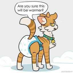 ambiguous_gender clean_diaper clothing diaper feral offscreen_character padded snow solo text paddedpurr domestic_cat felid feline felis mammal 1:1 english_text hi_res