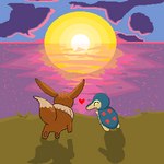 1:1 brown_body brown_fur cloud cyndaquil digital_media_(artwork) eevee female feral fur generation_1_pokemon generation_2_pokemon heart_symbol low_res male mane nintendo pixel_(artwork) pokemon pokemon_(species) pokemon_mystery_dungeon spike_chunsoft sunset thebes_(artist)