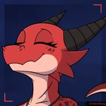 ambiguous_gender anthro black_horn eyelashes eyes_closed happy horn jewelry necklace nude red_body red_scales scales smile solo umbrafang kavu_(umbrafang) kobold scalie 1:1 icon