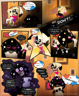 black_body black_fur black_nose black_spots blue_spots collar duo eye_patch_(marking) facial_markings female feral floppy_ears fur glowing glowing_eyes grey_nose head_markings holding_drawing kerchief male markings neckerchief neckwear orange_spots patch_(marking) pink_inner_ear pink_kerchief pink_neckerchief pink_paws purple_paws purple_spots red_spots spiked_collar spikes spots text toony white_body white_fur white_spots themiles 101_dalmatian_street 101_dalmatians disney da_vinci_(101_dalmatians) dante_(101_dalmatians) canid canine canis dalmatian domestic_dog mammal comic english_text hi_res url