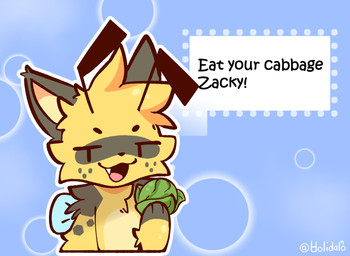 ambiguous_gender anthro cabbage chibi dialogue food freckles looking_at_viewer open_mouth plant snaggle_tooth solo vegetable holidalo arthropod bee domestic_cat felid feline felis hybrid hymenopteran insect mammal hi_res
