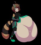 anthro anthro_pred belly big_belly breasts female female_pred same_size_vore solo vore shoelace_(artist) yuuki_(monarchyvore) canid canine mammal raccoon_dog tanuki absurd_res alpha_channel hi_res