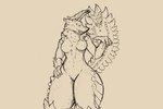 anthro breasts chest_tuft claws featureless_breasts female finger_claws genitals horn pussy scales sharp_teeth snout solo spiked_tail spikes spikes_(anatomy) tail teeth tuft wide_tail holemann capcom monster_hunter fanged_wyvern scalie zinogre 3:2