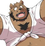 anthro beard black_nose brown_body brown_fur clothing eyewear facial_hair fur glasses kemono male mature_male overweight overweight_male shirt simple_background solo topwear white_background ayame42612 love_mechanic tom_(lm) bear mammal 2015 low_res