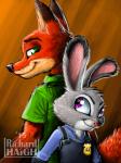 anthro duo female fur male penmark disney zootopia judy_hopps nick_wilde canid canine fox lagomorph leporid mammal rabbit red_fox true_fox 2015 3:4