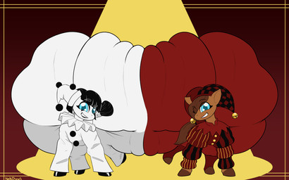 big_butt butt clothed clothing clown duo female female/female feral huge_butt hyper hyper_butt jester heikidraws hasbro my_little_pony heiki_(heikidraws) 16:10 absurd_res hi_res widescreen