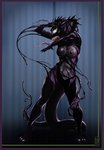 anthro black_goo bodily_fluids breasts claws corruption dripping duo female forked_tongue male nipples saliva saliva_on_tongue sharp_teeth spikes teeth toe_claws tongue tongue_out transformation astaraelabhorsen marvel raeal_(character) she-venom venom_(marvel) reptile scalie snake symbiote hi_res