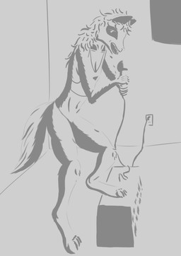 amplifier anthro cable clothing digitigrade electronics female hair microphone navel panties shirt simple_background singing solo standing tail tank_top teeth tongue topwear tuft underwear whisker_spots fluxfoxart canid canine mammal maned_wolf absurd_res digital_media_(artwork) digital_painting_(artwork) hi_res monochrome painting_(artwork) shaded