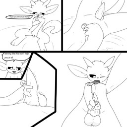 anthro balls dialogue duo erection extreme_size_difference genitals macro male male/male micro penis size_difference text ori_8a microsoft ori_(series) xbox xbox_game_studios ori_(ori) 1:1 absurd_res comic english_text hi_res monochrome