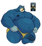 anthro balls belly big_belly blue_body blush bodily_fluids clothing erection genital_fluids genitals male moobs musclegut muscular navel nipples overweight overweight_male penis precum scar simple_background solo underwear white_background manlyster animal_crossing nintendo groucho_(animal_crossing) bear mammal 2024 absurd_res hi_res