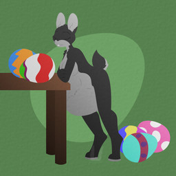 5_fingers anthro black_body black_fur breasts buckteeth convenient_censorship easter_egg feet female fingers fur furniture green_background grey_inner_ear_fluff holidays imprint inner_ear_fluff multicolored_body multicolored_fur simple_background solo standing table tail teeth toes tuft unbirthing vaginal vore rabbitinafoxden easter lagomorph leporid mammal rabbit 1:1 hi_res watermark
