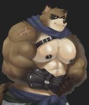 5_fingers anthro blind brown_body brown_fur claws clothed clothing disability eye_scar facial_scar fingers fur humanoid_hands male multicolored_body multicolored_fur muscular muscular_anthro muscular_male scar shirtless solo tan_body tan_fur two_tone_body two_tone_fur layn_asol epic_games fortnite hajime_(fortnite) canid canine mammal raccoon_dog tanuki 2025 colored hi_res