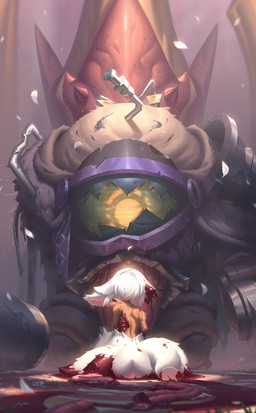 1_missing_limb 4_arms amputee blood bodily_fluids bone dark_body dark_skin detailed_background disability exposed_bone exposed_muscle exposed_rib_cage female fur gore guts intestines loli machine missing_arm multi_arm multi_limb multi_tail organs rear_view rib_cage tail white_body white_fur wounded young regition made_in_abyss faputa gaburoon humanoid narehate robot hi_res shaded