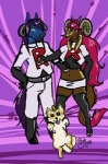 abstract_background alternate_species bovid_horn caprine_horn cosplay female furrification goat_horn group horn male pose ram_horn rocket silly simple_background tail team_pose deervvitch nintendo pokemon bazeel_(fursona) sigil_(fursona) bovid canid canine canis caprine caprine_demon demon domestic_dog equid equine generation_1_pokemon goat goat_demon horse mammal meowth pokemon_(species) shiba_inu spitz 2010 low_res