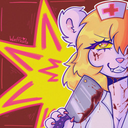 anthro blonde_hair blood blood_in_mouth blood_on_clothing blood_on_face bodily_fluids clothing colored_nails fangs female gore grin hair hat headgear headwear knife nails nurse nurse_clothing nurse_hat nurse_headwear nurse_uniform pink_nose smile solo teeth uniform white_body yellow_eyes wafflesita_(artist) terrible_mouse lorna_(terrible_mouse) mammal mouse murid murine rat rodent 1:1 absurd_res digital_drawing_(artwork) digital_media_(artwork) digital_painting_(artwork) hi_res huge_filesize painting_(artwork)