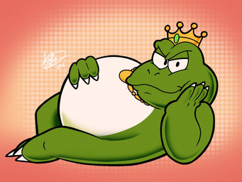 anthro clothed clothing crown crown_only hand_on_cheek headgear headgear_only jewelry lying male mostly_nude necklace necklace_only nude on_side partially_clothed resting solo kaffa mario_bros nintendo mario wart_(mario) amphibian frog 4:3 hi_res