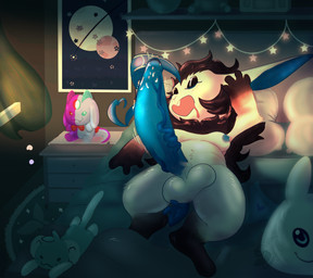 balls bed bedroom big_penis bodily_fluids drooling erection foreskin furniture genitals glans huge_penis humanoid_genitalia humanoid_penis hyper hyper_genitalia hyper_penis penis plushie saliva bunzillaking lagomorph leporid mammal rabbit absurd_res hi_res