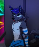 absurd_res arm_warmers armwear blep bulge clothing felid feline hi_res looking_at_another lynx m4ysona male mammal nexus_(nexuslynx) rave solo tongue tongue_out underwear