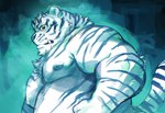 anthro belly big_belly humanoid_hands kemono male moobs nipples overweight overweight_male solo white_body kita_9999 felid mammal pantherine tiger 2022