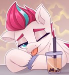 beverage blue_eyes bubble_tea container cup drinking_straw eyebrows female feral fur hair hooves one_eye_closed pink_hair smile solo tongue tongue_out white_body white_fur wings wink rivin177 hasbro mlp_g5 my_little_pony mythology zipp_storm_(mlp) equid equine horse mammal mythological_creature mythological_equine pegasus pony digital_media_(artwork) hi_res