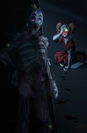 anthro blood bodily_fluids bone clothing costume creepy duo exposed_bone exposed_muscle exposed_organs female genitals gore male missing_eye organs penis skinless wounded namygaga five_nights_at_freddy's fnafng scottgames sister_location circus_baby_(fnaf) ennard_(fnafsl) animal_humanoid humanoid mammal mammal_humanoid absurd_res hi_res