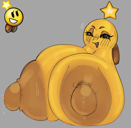 areola big_areola big_breasts big_nipples blush bodily_fluids breasts half-closed_eyes huge_breasts huge_nipples hyper hyper_breasts hyper_nipples looking_at_viewer narrowed_eyes naughty_face nipples sagging_breasts short_stack simple_background star sweat kopokofiart mario_and_luigi_(series) mario_bros nintendo starlow star_sprite absurd_res hi_res