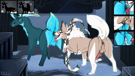 anal anal_penetration animal_genitalia animal_penis anus blue_body blue_fur blush bodily_fluids canine_genitalia canine_penis claws close-up cum cum_from_ass cum_in_ass cum_inside cum_string cutaway digitigrade duo erection feral feral_on_feral feral_penetrated feral_penetrating feral_penetrating_feral finger_claws fur genital_fluids genitals knot knotted_penis knotting leaking_cum male male/male male_feral male_penetrated male_penetrating male_penetrating_male oral pawpads penetration penile penile_penetration penis penis_in_ass pink_pawpads pink_penis quadruped raised_tail rimming sex sheath standing tail tan_body tan_fur teal_body teal_fur teeth toe_claws tongue tongue_out white_body white_fur meldritchhorror nintendo pokemon alien eeveelution generation_6_pokemon generation_7_pokemon hybrid lycanroc midday_lycanroc pokemon_(species) sylveon 16:9 2018 4k absurd_res hi_res widescreen