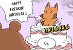 anthro birthday birthday_cake brown_body brown_fur cake dessert duo food fur male text drememoto animal_crossing nintendo crazy_redd tom_nook_(animal_crossing) canid canine fox mammal 2020 english_text