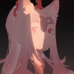 anthro black_background black_nose clothing eyelashes female hair inner_ear_fluff long_hair looking_at_viewer ponytail red_eyes shadow simple_background solo teeth tuft wxyjs1997 onmyoji hakuro_(onmyoji) canid canine canis mammal wolf 1:1 absurd_res bust_portrait hi_res portrait