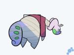 bandage big_butt butt clothing female frown green_eyes humor monobutt solo struggling stuck sweater tail through_wall topwear wrappings potoobrigham nintendo pokemon kiwi_(potoobrigham) gastropod generation_6_pokemon goodra mollusk pokemon_(species) 2018 2d_animation 4:3 animated short_playtime