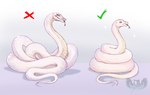 ambiguous_gender check_mark curled_up feral forked_tongue iridescent iridescent_scales red_eyes serpentine simple_background solo sparkles tongue white_body tytofi reptile scalie snake 2021 hi_res