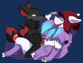 anthro black_body black_fur clothing cowgirl_position duo female feral from_front_position fur hair hat headgear headwear male male/female on_bottom on_top red_hair sex straddling white_body white_fur screamoshaymin nintendo pokemon fan_character braixen generation_3_pokemon generation_5_pokemon generation_6_pokemon hybrid mightyena pokemon_(species) zoroark alpha_channel digital_media_(artwork) hi_res