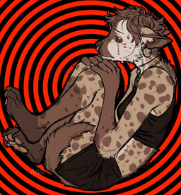 abstract_background anthro black_bottomwear black_clothing black_pants black_topwear bodily_fluids bottomwear brown_body brown_fur brown_hair clothed clothing crying ear_piercing ear_ring ears_back facial_piercing facial_spots female fur grey_body grey_fur hair markings messy_hair mouth_closed narrowed_eyes nose_piercing nose_ring pants piercing pivoted_ears ring_piercing sad septum_piercing septum_ring short_hair side_view solo spots spotted_arms spotted_body spotted_face spotted_fur spotted_legs tears topwear azuza hyena mammal spotted_hyena full-length_portrait hi_res portrait signature