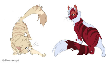 ambiguous_gender angry claws dipstick_tail duo facial_scar feral feralized fluffy fluffy_tail fur long_tail markings multicolored_body multicolored_fur red_body red_fur scar sharp_teeth simple_background snarling tail tail_markings tan_body tan_fur teeth text white_background white_body white_fur yellow_body yellow_fur segamastergirl my_hero_academia warriors_(book_series) katsuki_bakugou todoroki_shouto domestic_cat felid feline felis mammal tabby_cat 16:9 artist_name crossover hi_res widescreen