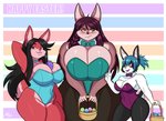 anthro basket blush breasts container easter_egg eyewear female glasses group hair holidays markings mole_(marking) jwinkz easter crystal_(jwinkz) mercedes_(jwinkz) nessa_(jwinkz) lagomorph leporid mammal rabbit