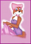 anthro bare_shoulders clothing eyes_closed female lingerie missmariette nightgown pink_pajamas purple_nightgown smile solo undressing disney robin_hood_(disney) maid_marian canid canine fox mammal red_fox true_fox