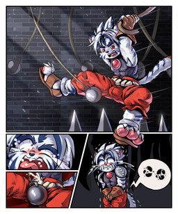 3_toes anthro attack ballbusting ballbusting_induced_orgasm balls blush bodily_fluids clothing cock_and_ball_torture crotch_attack crying cum cum_in_clothing cum_through_clothing cumshot ejaculation feet forced forced_orgasm genital_fluids genital_torture genitals iron_ball male orgasm pain shota solo spikes swinging tears toes tongue tongue_out trapped wet wet_clothing young young_anthro young_male zhuki_(artist) onmyou_taisenki kogenta_(onmyou_taisenki) felid mammal pantherine tiger 5:6 absurd_res hi_res