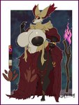 anthro areola big_breasts black_areola black_nipples bracelet breasts curvy_figure delphox dizzyknight female fire forehead_gem gem generation_6_pokemon hi_res huge_breasts jewelry nintendo nipples pokemon pokemon_(species) ring solo staff thick_thighs voluptuous wide_hips