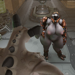 armor big_breasts big_butt breasts butt claws duo female female/female genitals hand_on_hip headgear helmet horn huge_breasts spikes lamb_man26 coolmaster98_(modeler) vulgarvictor_(modeler) fallout halo_(series) microsoft xbox_game_studios alien deathclaw humanoid sangheili scalie 1:1 3d_(artwork) digital_media_(artwork) low_res