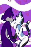 abstract_background anthro blush duo eyes_closed eyewear glasses male nude nuzzling romantic romantic_ambiance romantic_couple side_view tail young young_anthro catfiddle skylar_wing zander_oro canid canine canis domestic_cat felid feline felis mammal wolf 2010