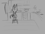 accident accidental_exposure ambiguous_gender anthro appliance bowl chibi clothed clothing container cooking cookware drawers dress fridge frying_pan fur furniture inside kitchen kitchen_appliance kitchen_counter kitchen_utensils markings oblivious panties raised_tail rear_view short sink solo standing standing_on_stool steam stool stove striped_body striped_fur striped_legs striped_markings striped_tail stripes tail tail_markings tools underwear truemew animal_crossing nintendo lolly_(animal_crossing) domestic_cat felid feline felis mammal 2025 digital_media_(artwork) hi_res monochrome female_(lore)