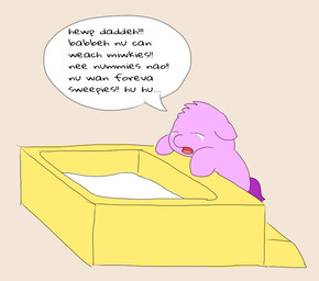 ambiguous_feral ambiguous_gender baby_talk bodily_fluids container crying dialogue feral fur helpless milk monotone_body monotone_fur open_mouth pink_body pink_fur purple_tail sad simple_background solo speech_bubble tail tan_background tears text young young_ambiguous young_feral carpdime fluffy_pony fluffy_pony_(species) mammal 2020 digital_media_(artwork) english_text