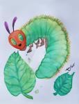 ambiguous_gender antennae_(anatomy) eating feral green_body green_eyes green_skin larva leaf red_body red_skin solo yellow_sclera artsymaria deviantart the_very_hungry_caterpillar arthropod caterpillar insect watermark