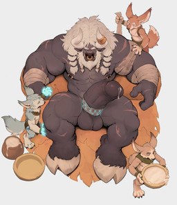abs anthro arm_wraps balls biceps big_penis bodily_fluids cum cum_collecting cum_in_container erection eyebrows facial_piercing fur genital_fluids genitals glans hooves horn horn_jewelry horn_ring humanoid_genitalia humanoid_penis jewelry magic magic_user male muscular muscular_male nipple_piercing nipples nose_piercing nose_ring nude nude_anthro nude_male pecs penis piercing ring_(jewelry) ring_piercing scar simple_background size_difference thick_penis vein veiny_arms veiny_penis wraps zne43 blizzard_entertainment warcraft harb_freton bovid bovine canid canine cattle fox mammal tauren vulpera absurd_res hi_res
